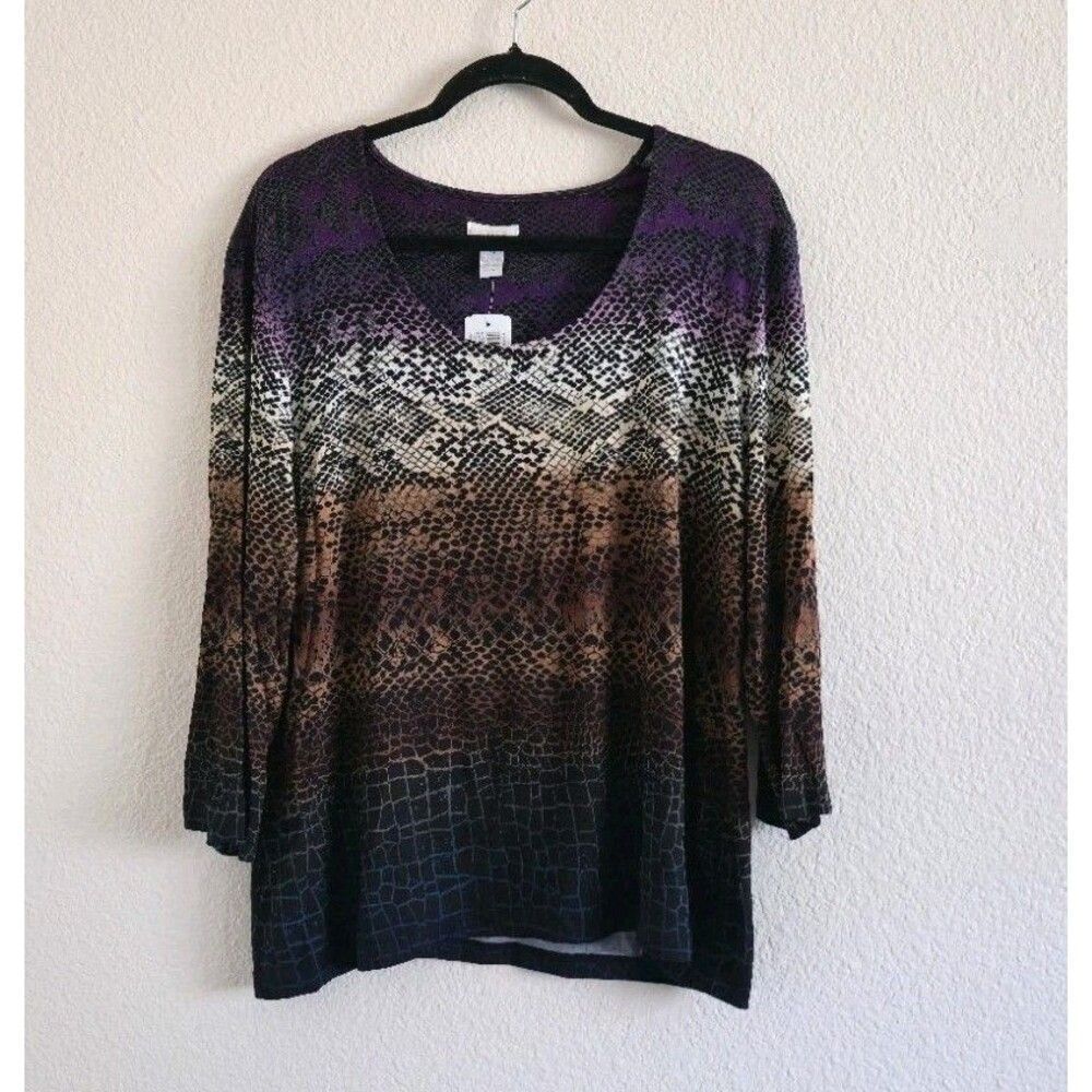 Chico's 3 Size XL Top Sassy Snake Skin Charlene Crewneck Blouse Stretch New - Picture 2 of 5
